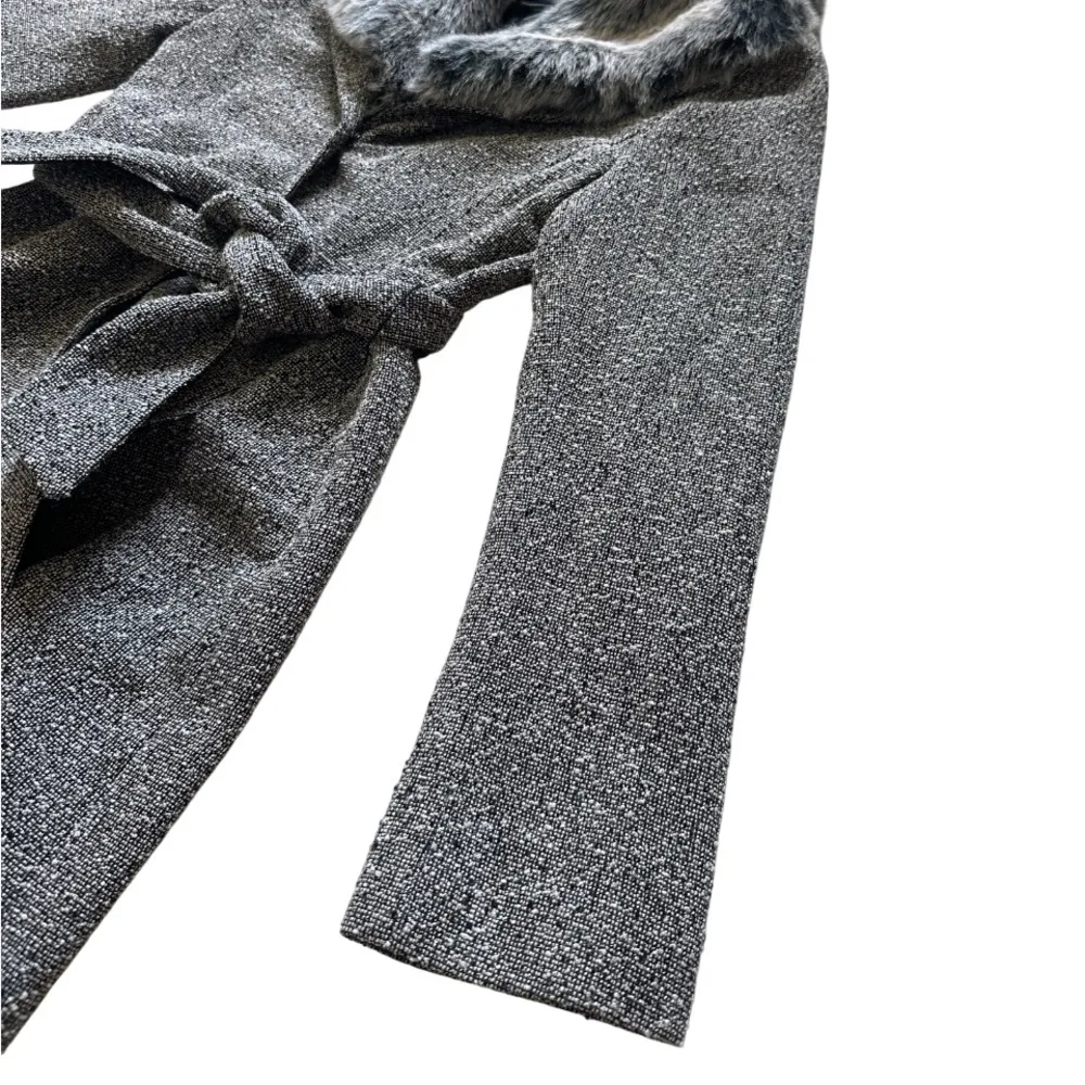 Guess Gray Winter Coat Faux Fur Collar Wool Blend Long Belted Pockets Women’s 2 - Image 9