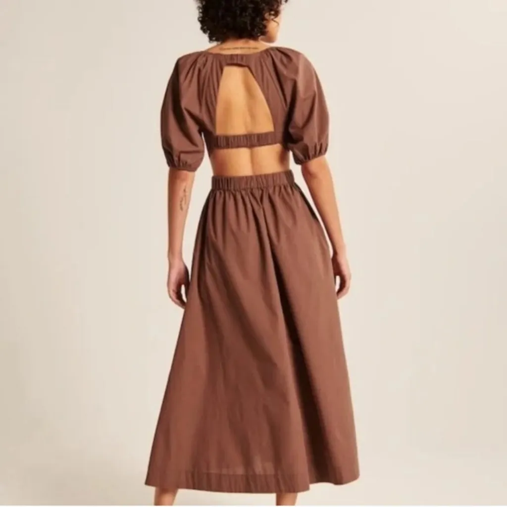 A&F Open Back Brown Midi Dress L - Image 2