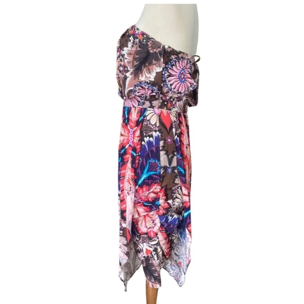 New Ali Ro Womens Dress Sz 6 Silk Strapless Asymmetrical Midi Paisley Floral - Image 4