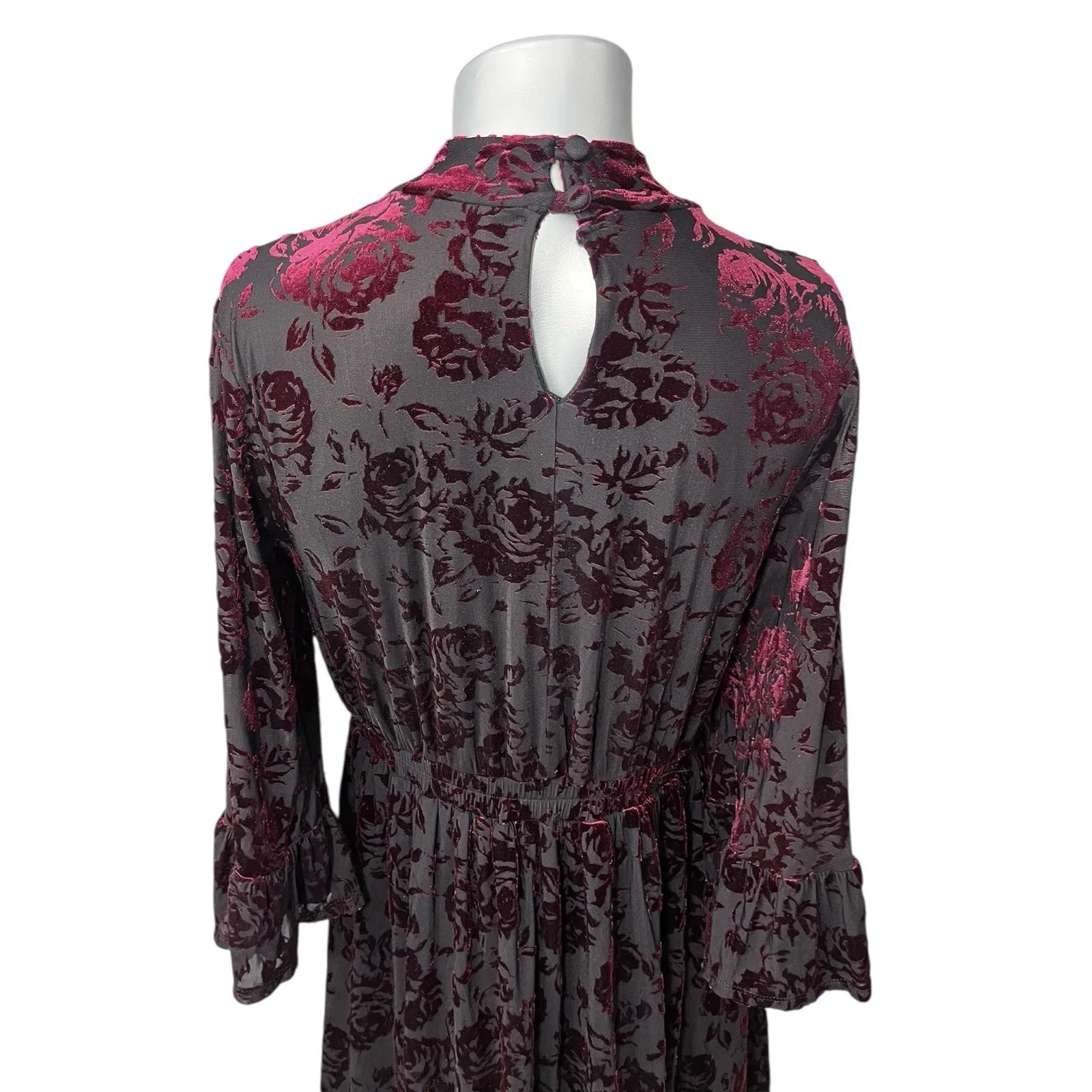 Modcloth Very Visionary Red Floral Velvet Burnout Large Bell Sleeve Dress - Image 2