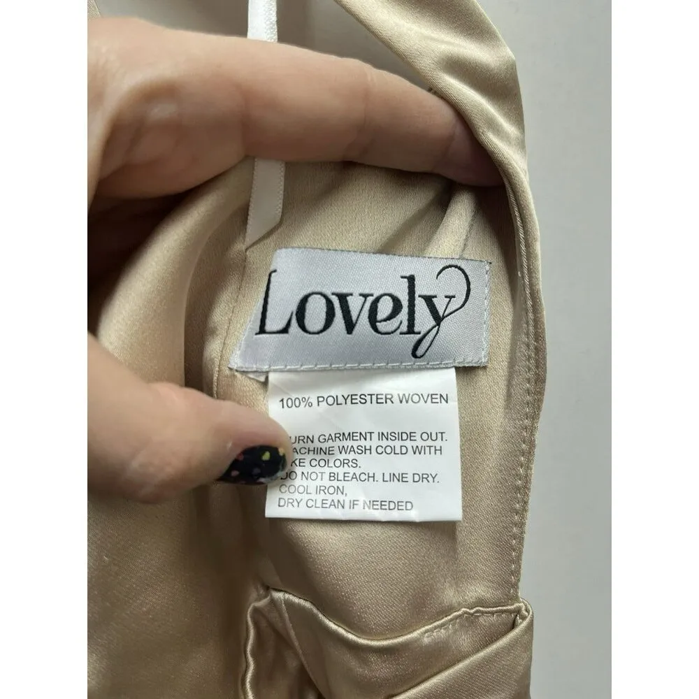 Lovely NEW HIGH NECK BACKLESS MAXI DRESS WITH SLIM BELT IN CHAMPAGNE Size 8 R Gold - Image 4