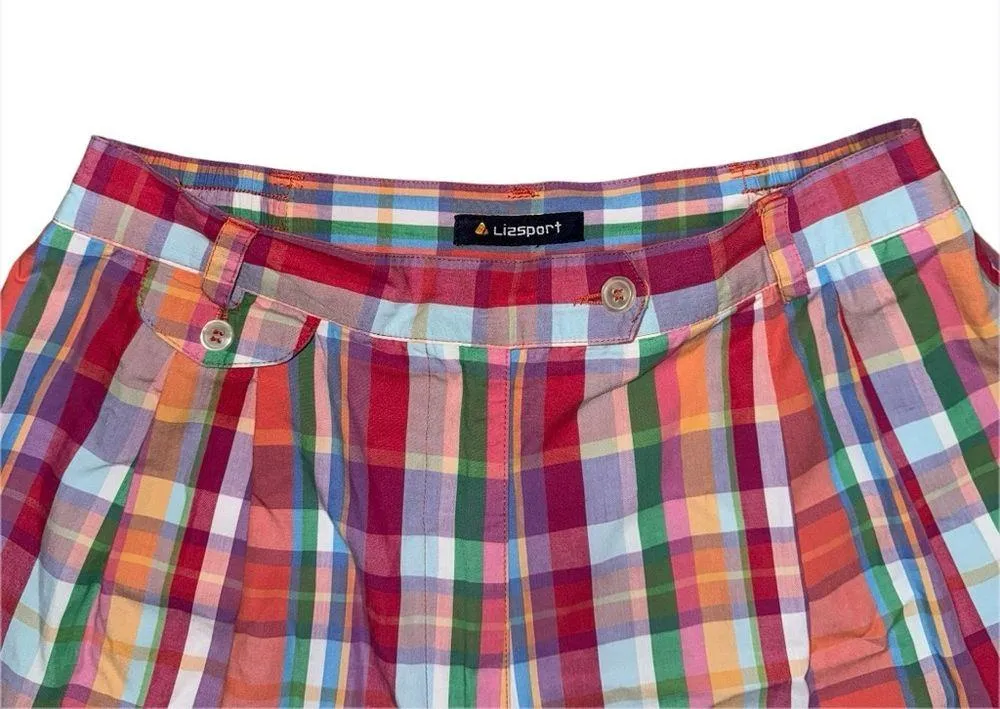 Vintage 90s Liz Sport Pink Plaid Pleated High Rise Mom Shorts Women’s 12 Cotton - Image 2