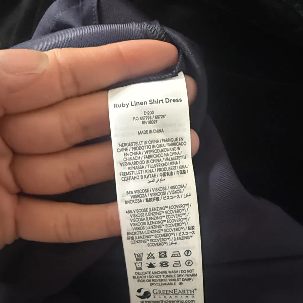 Boden Midnight Blue Button Front Ruby Linen Shirt Maxi Dress Size 14R Collarless - Image 6
