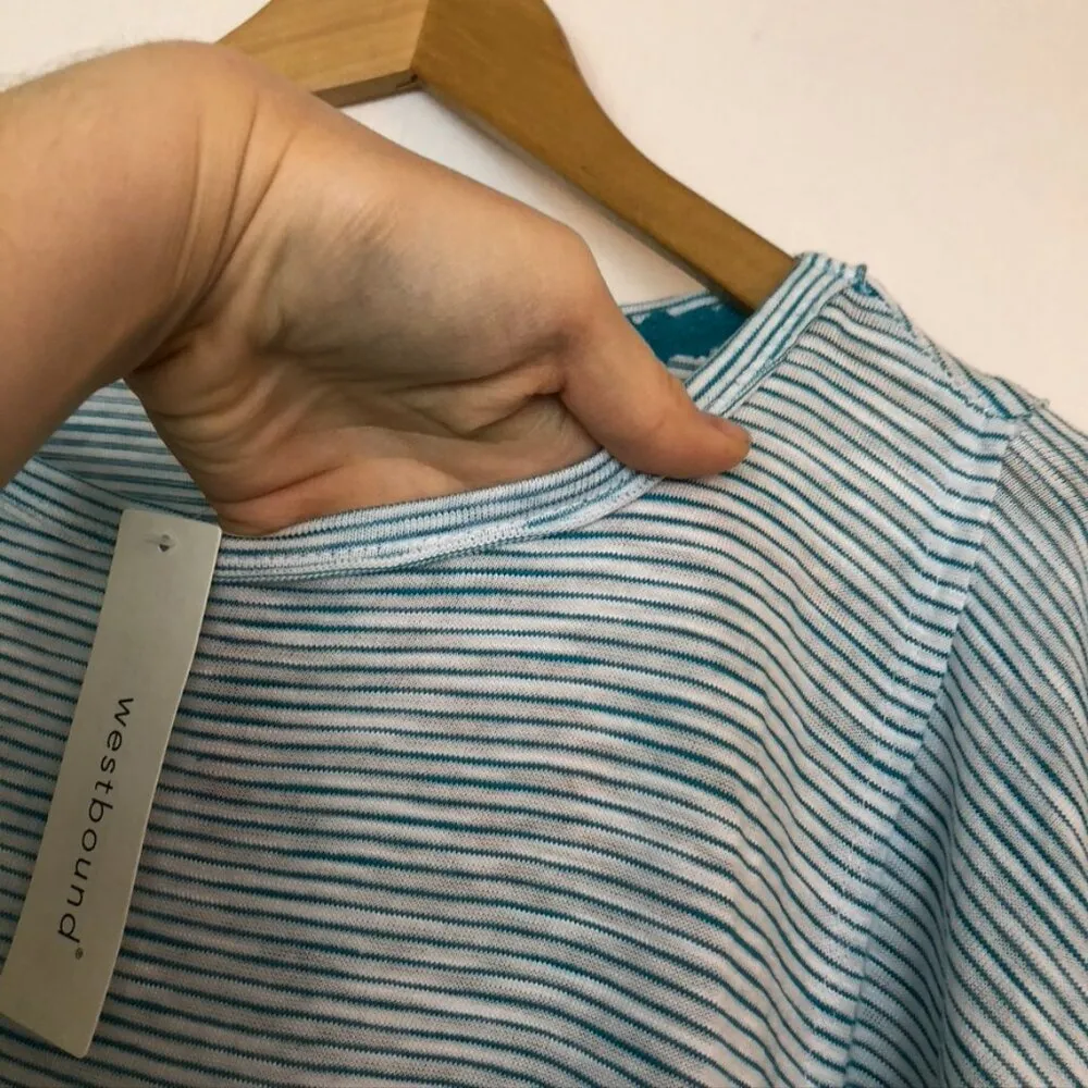 NEW NWT WESTBOUND Short Flutter Sleeve Tee Blue White Stripe Cotton Viscose Boho - Image 8