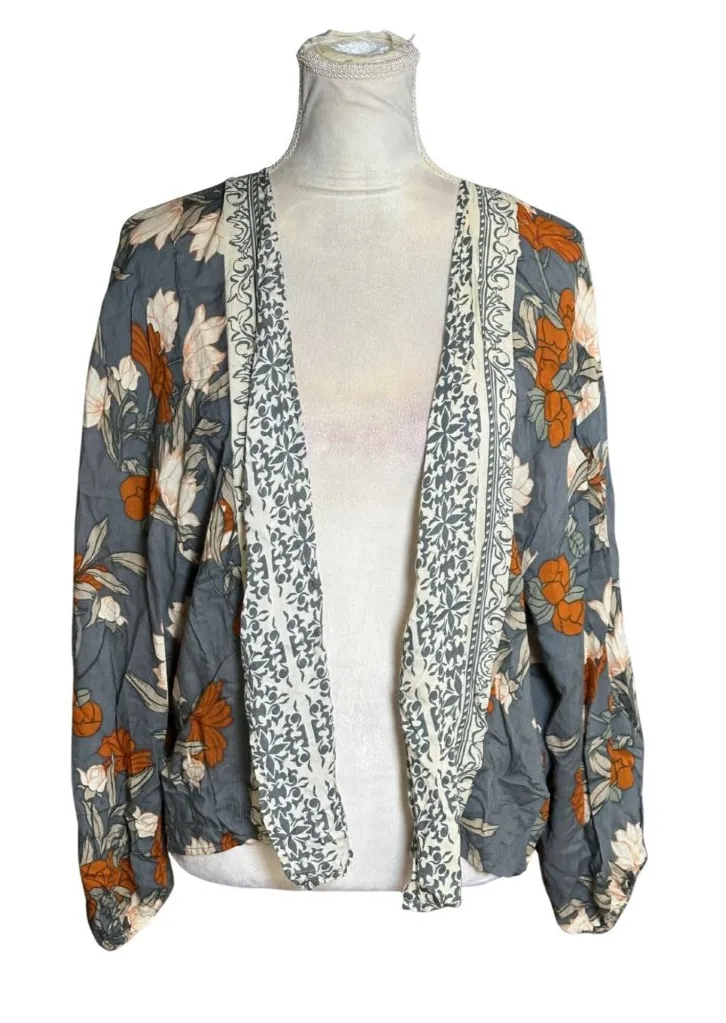 Boho Floral Kimono Cardigan | Open Front Lightweight Viscose | One Size Brown Size undefined - Image 1