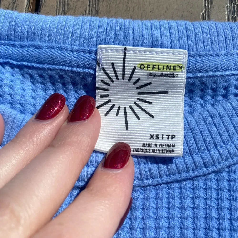 Aerie baby bright blue extra small thermal Henley long sleeve waffle top graphic - Image 3