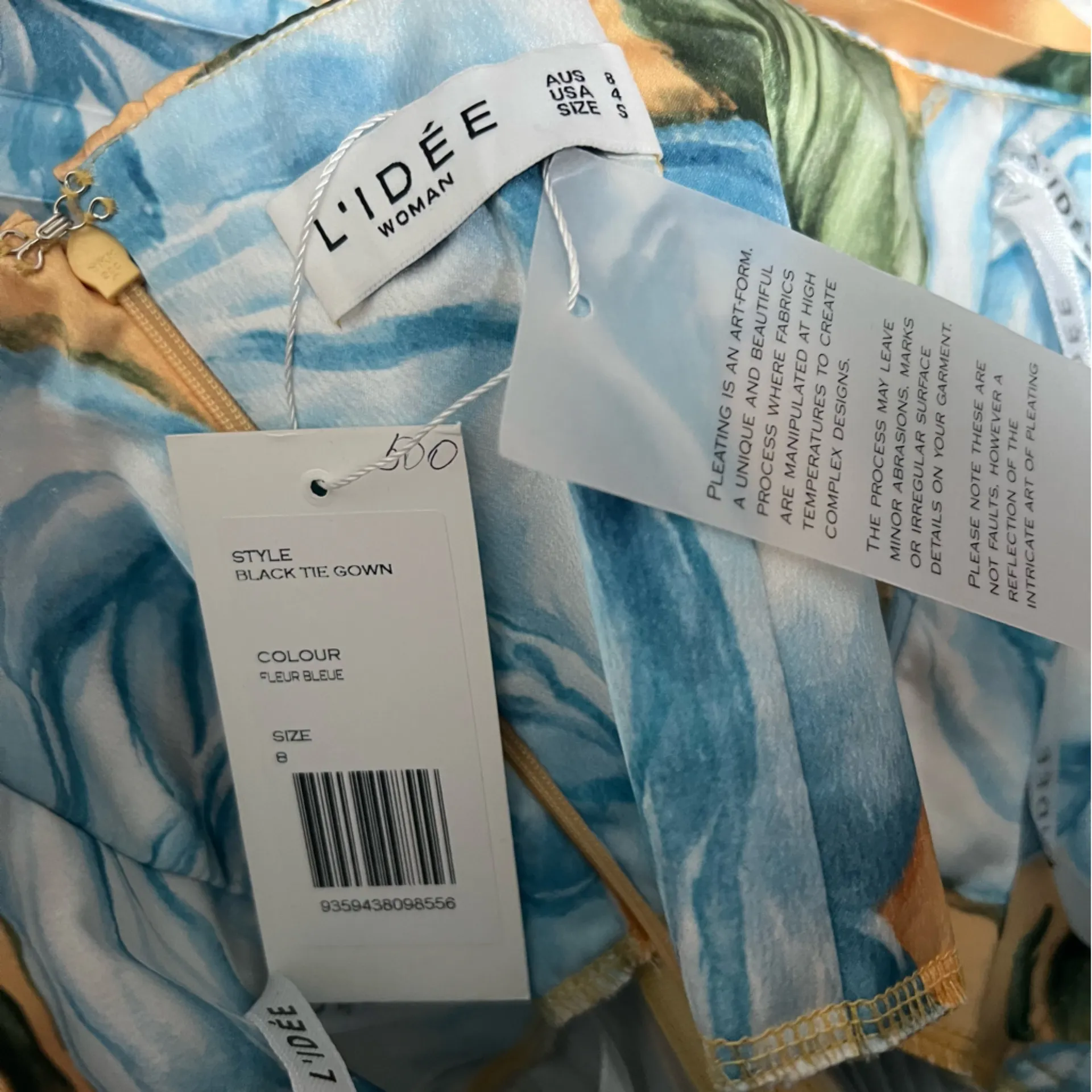 NEW NWT L’IDEE Black Tie Strapless Pleated Maxi Gown In Fleur Bleue Floral Print - Image 12