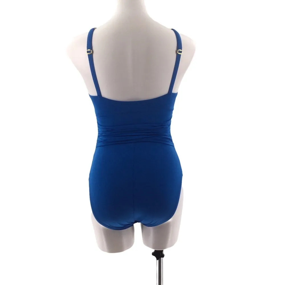 #023 Blue Rod Beattie Urban Goddess High Neck Keyhole One Piece Swimsuit - Image 4