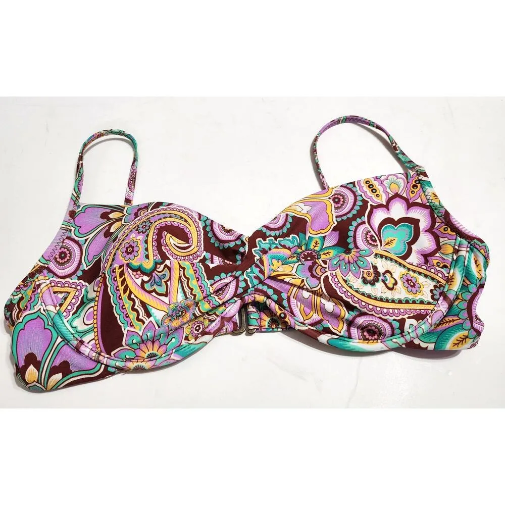 BECCA Groovy Vanessa Twist Underwire Swim Bikini Top Purple Paisley Floral Med - Image 3