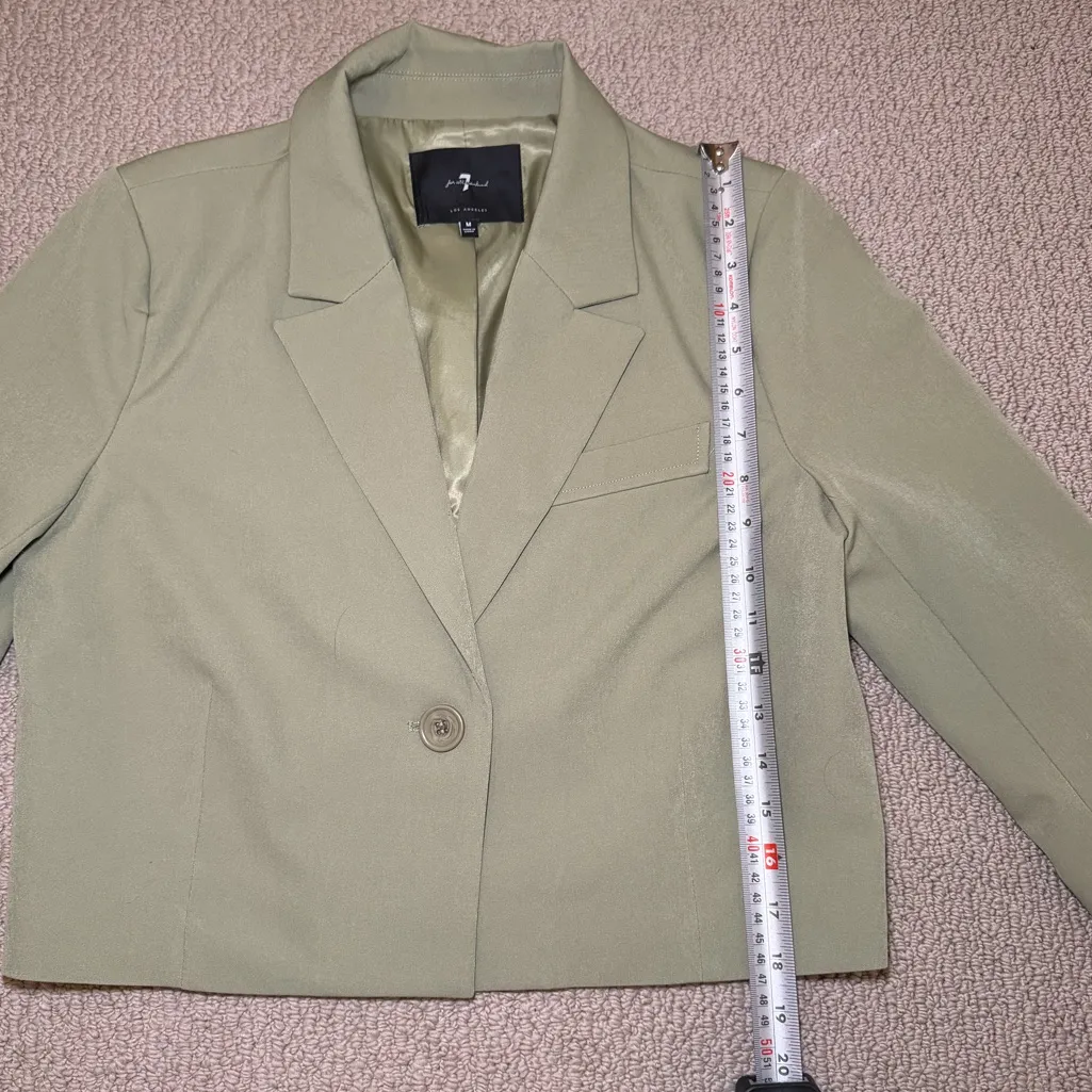 7 For All Mankind Cropped Blazer Jacket Career Casual Olive Mint Green Size M - Image 2