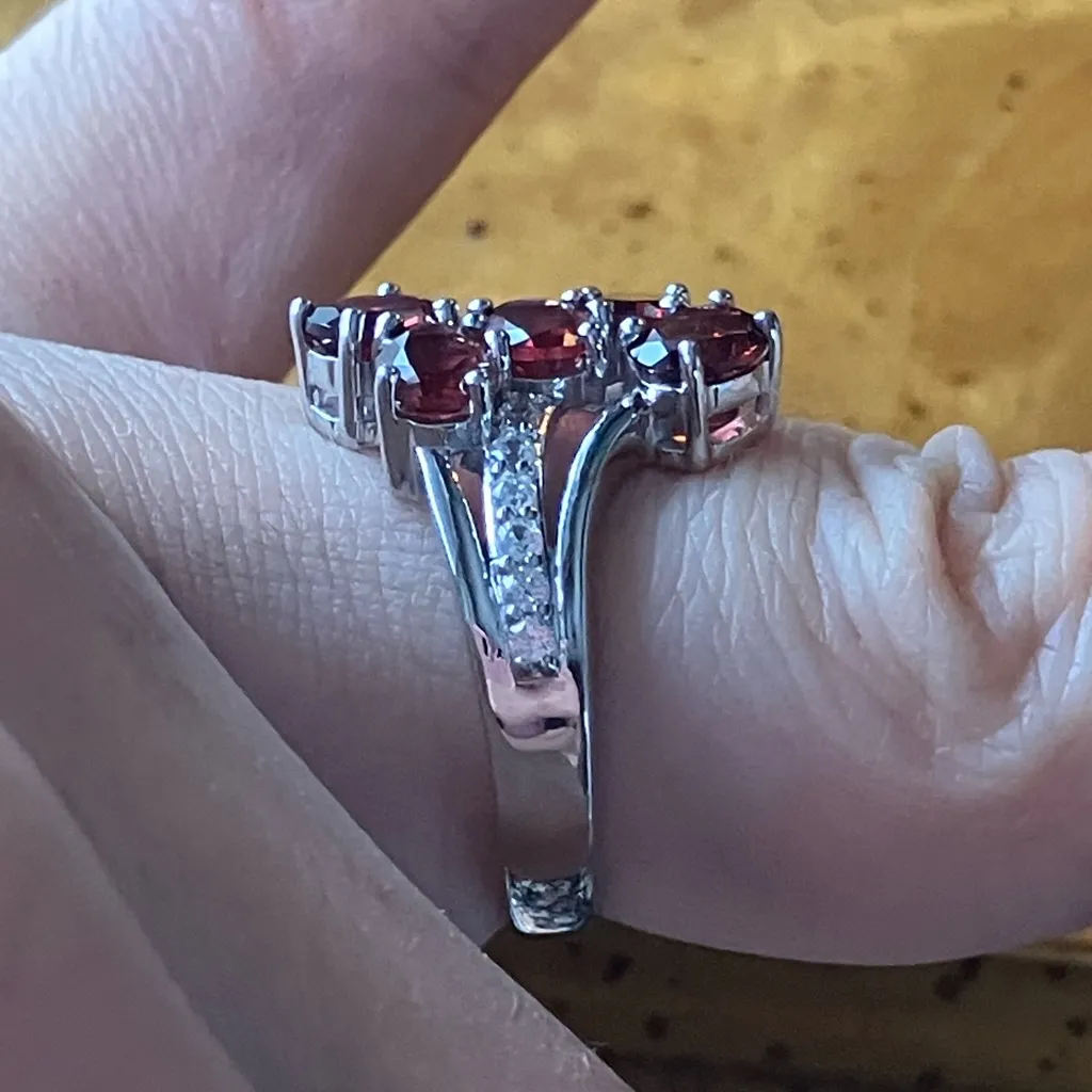 Natural Red Garnet Sterling Silver Cluster Ring Size 6 - Image 3