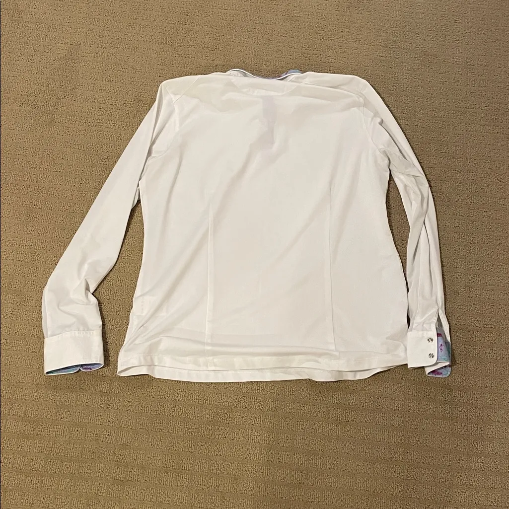 Dover Saddlery White Long Sleeve Shirt with Patterned Collar and Cuffs Size L - Image 3