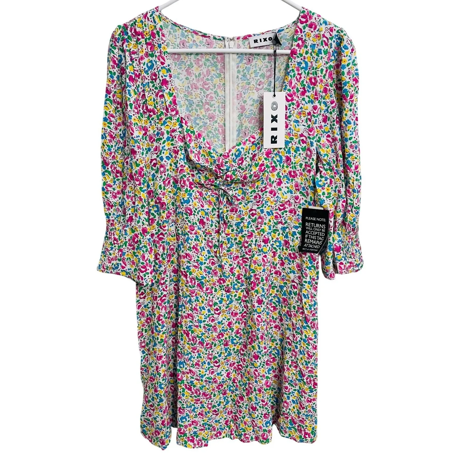 NWT RIXO Larissa Floral Mini Dress Puff Sleeve XL Cottagecore Romantic Dainty Pink - Image 2