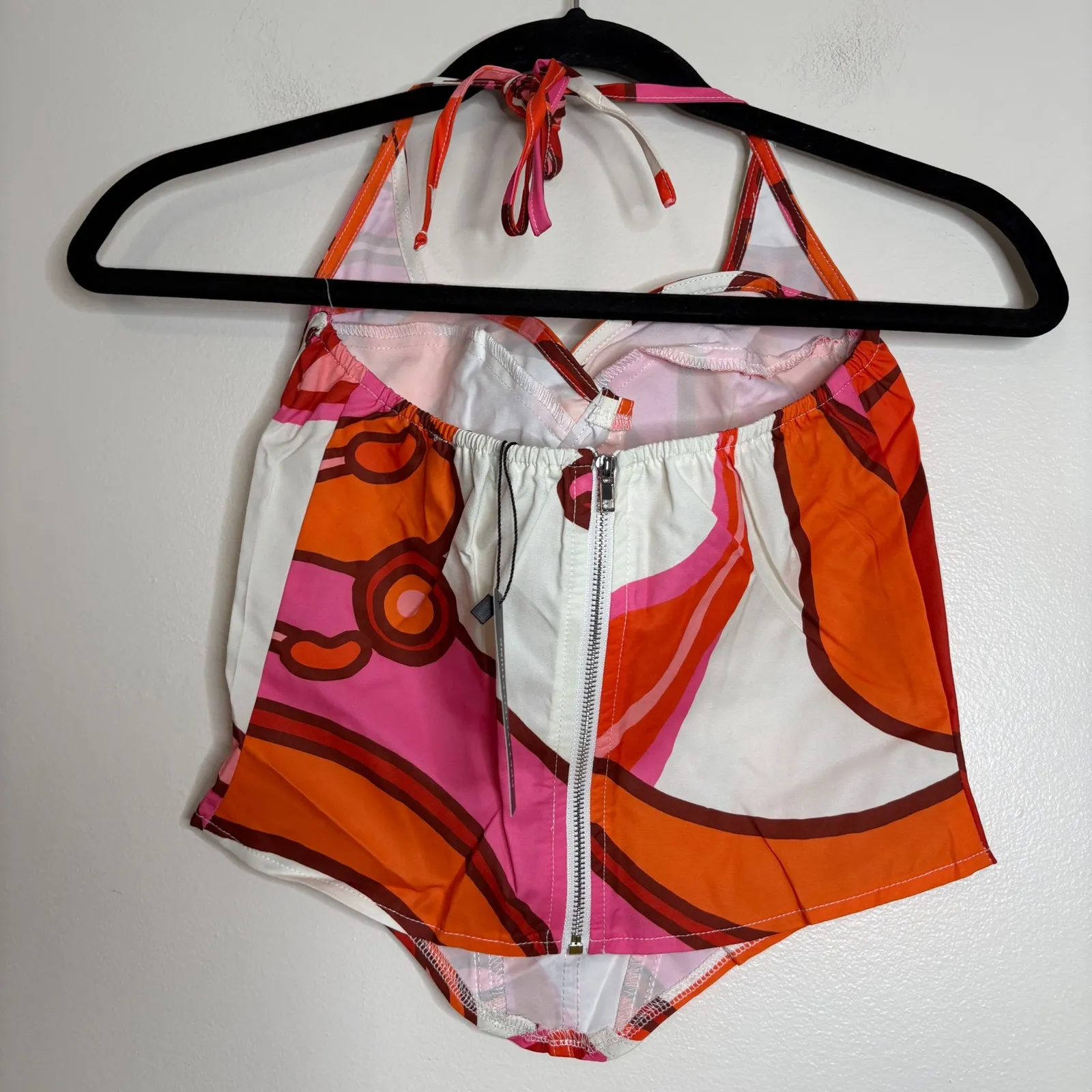 PRETTYLITTLETHING Multi Floral Printed Corset Top Halter Neck Zip Back US 6 - Image 2