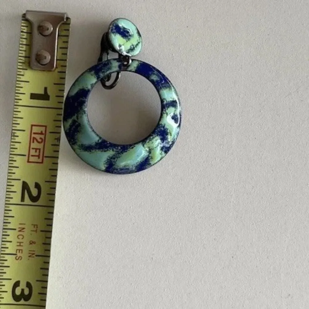 Vintage Acrylic Hoop Women’s Earrings with Blend of Green Dangle Round Sz 1.5” Blue - Image 5