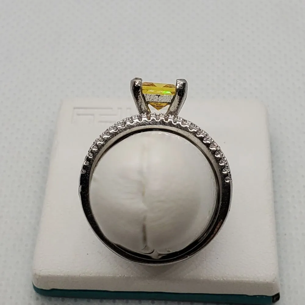 Sterling Silver Yellow & Clear Stone Ring (8) Yellow - Image 5
