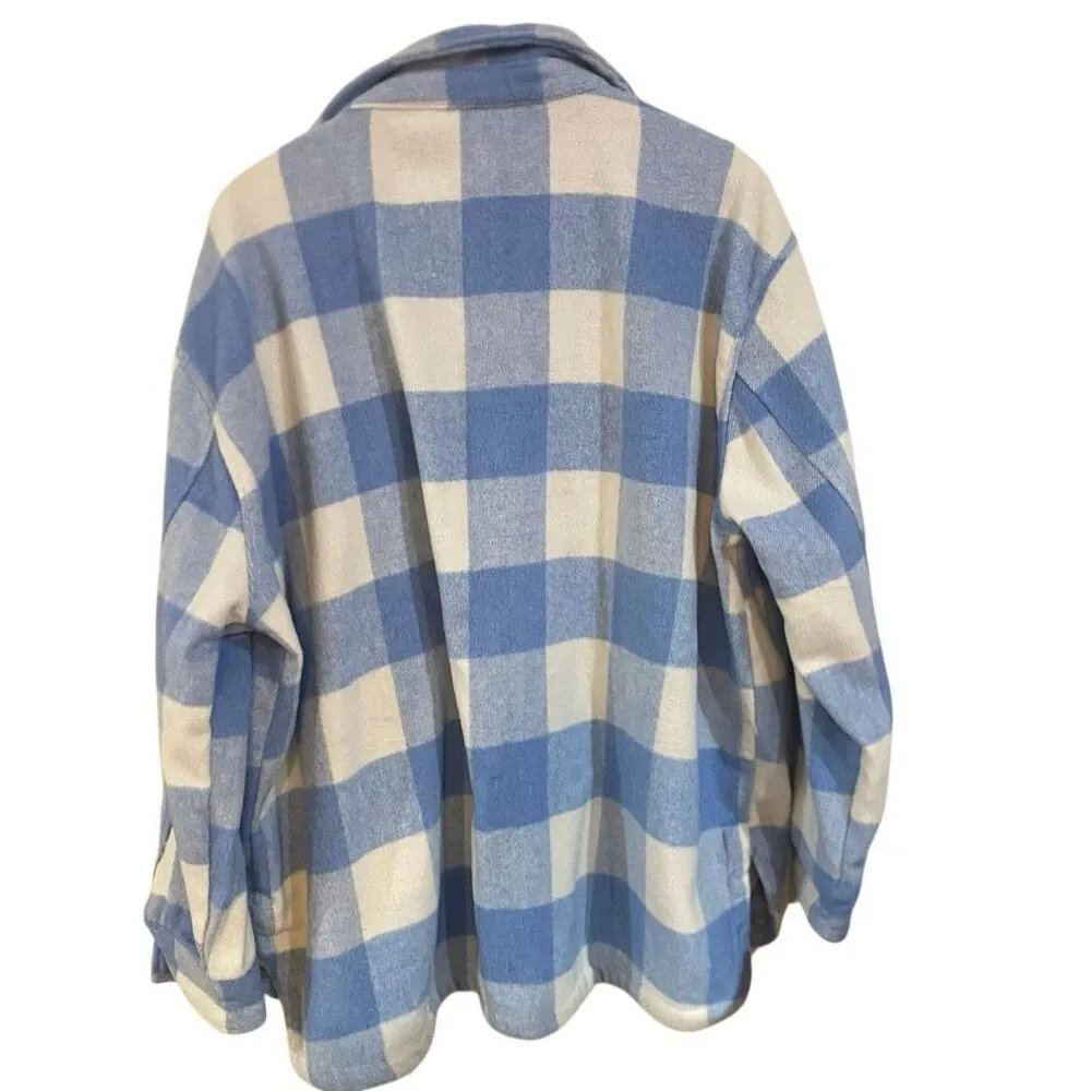 Plaid Shacket XL blue and white pockets wool blend - Image 3