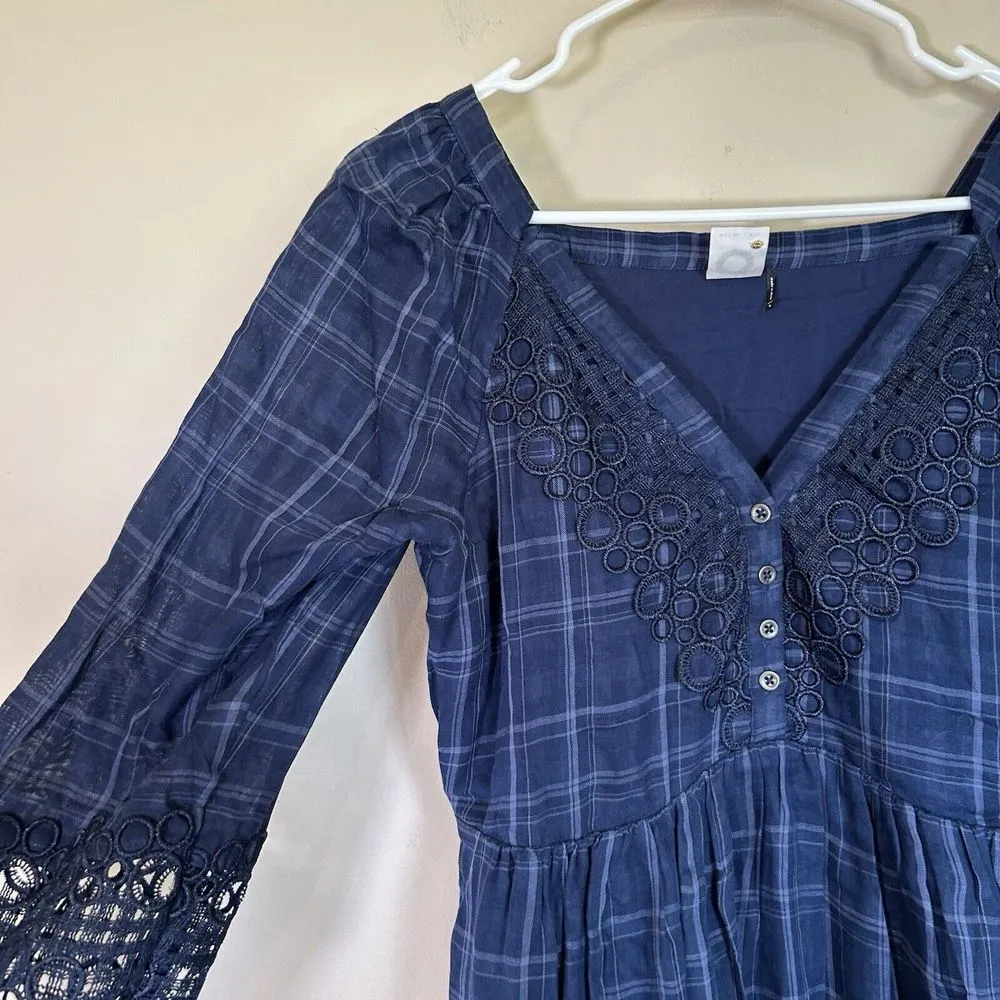 Anthropologie Akemi + Kin Codie Plaid Handkerchief Dress Size 6 Navy‎ Blue - Image 8