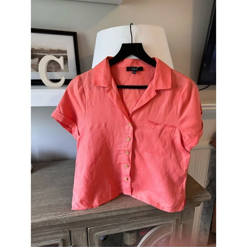 Lulu’s NWOT Lovely Legacy Coral Pink Short Sleeve Button-Up Top Size Small - Image 4