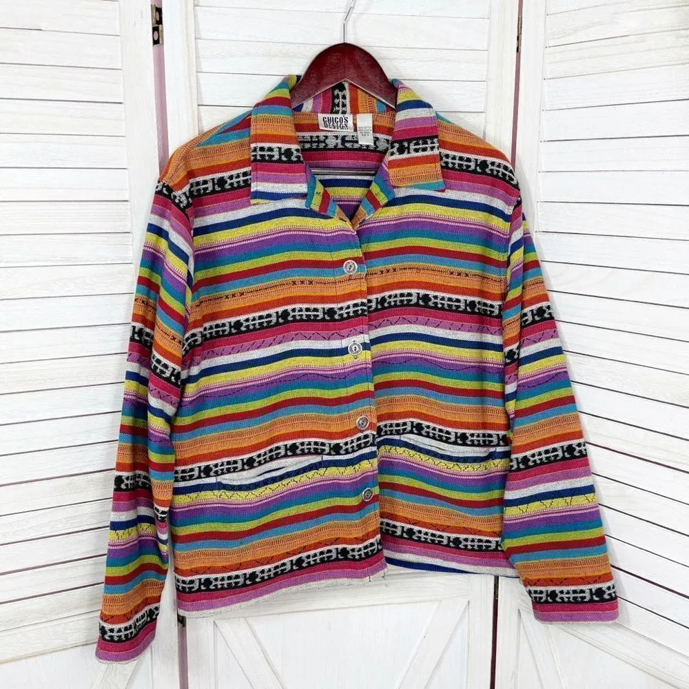 Chico’s Design Vintage Rainbow Striped Serape Jacket Large Multicolor Western - Image 7