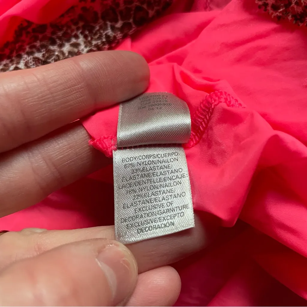 Victoria’s Secret Hot Pink Mesh Leopard Lace Slip Dress Large - Image 7