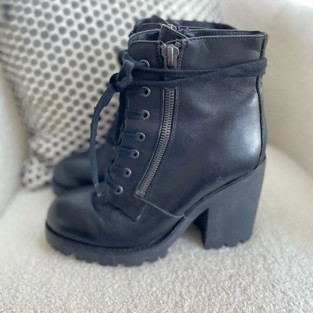 Poker Black Leather Women’s Laceup Combat Boots with Chunky Heel 40 10 - Image 3