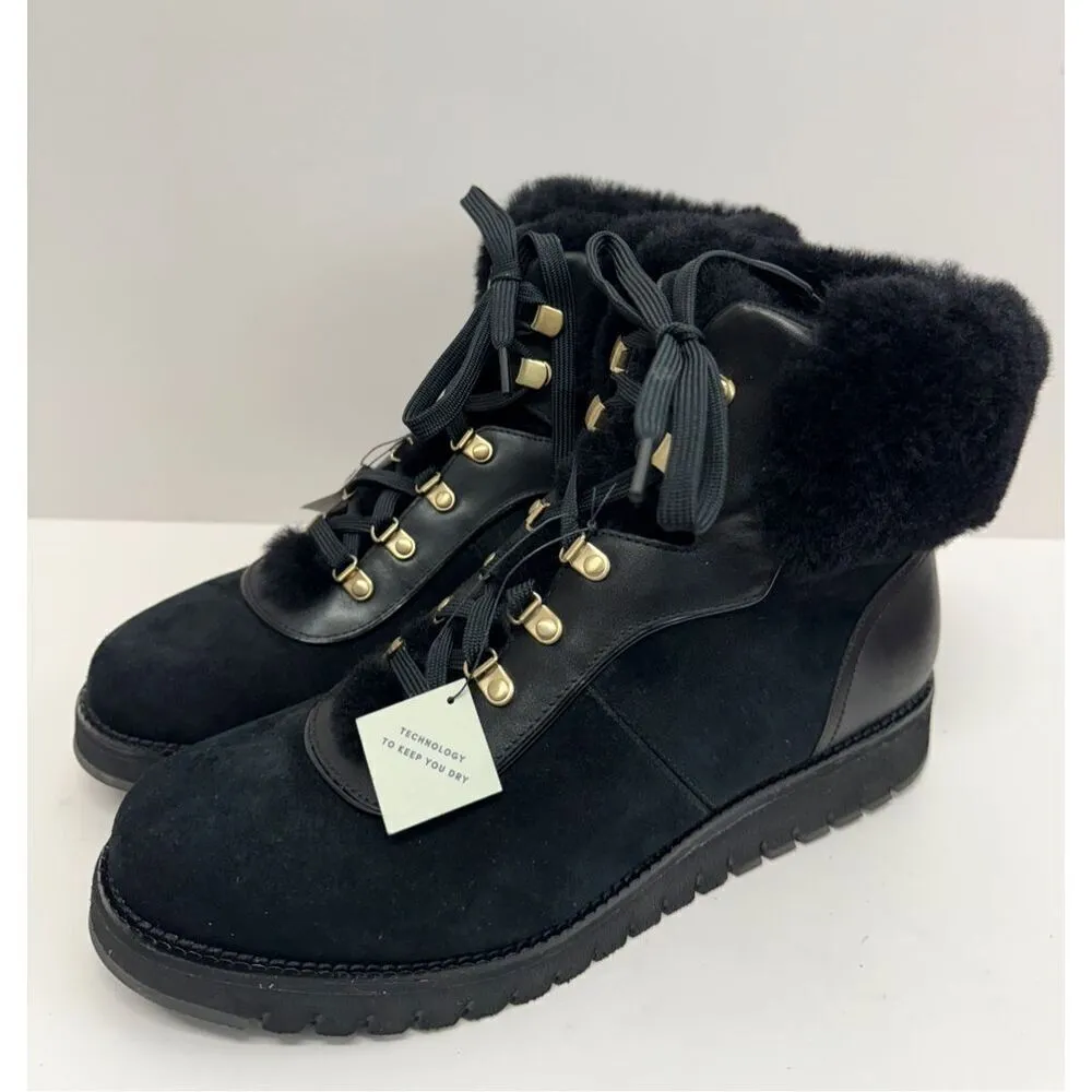 Cole Haan Winter Fur Boots Size 7B Womens Waterproof Black Lugged Sole - Image 2