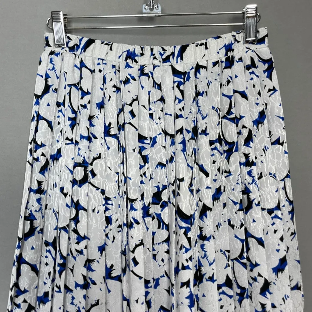 Pleated Skirt Floral Iridescent Blue White Black Women Elastic Waistband‎ Twee - Image 5