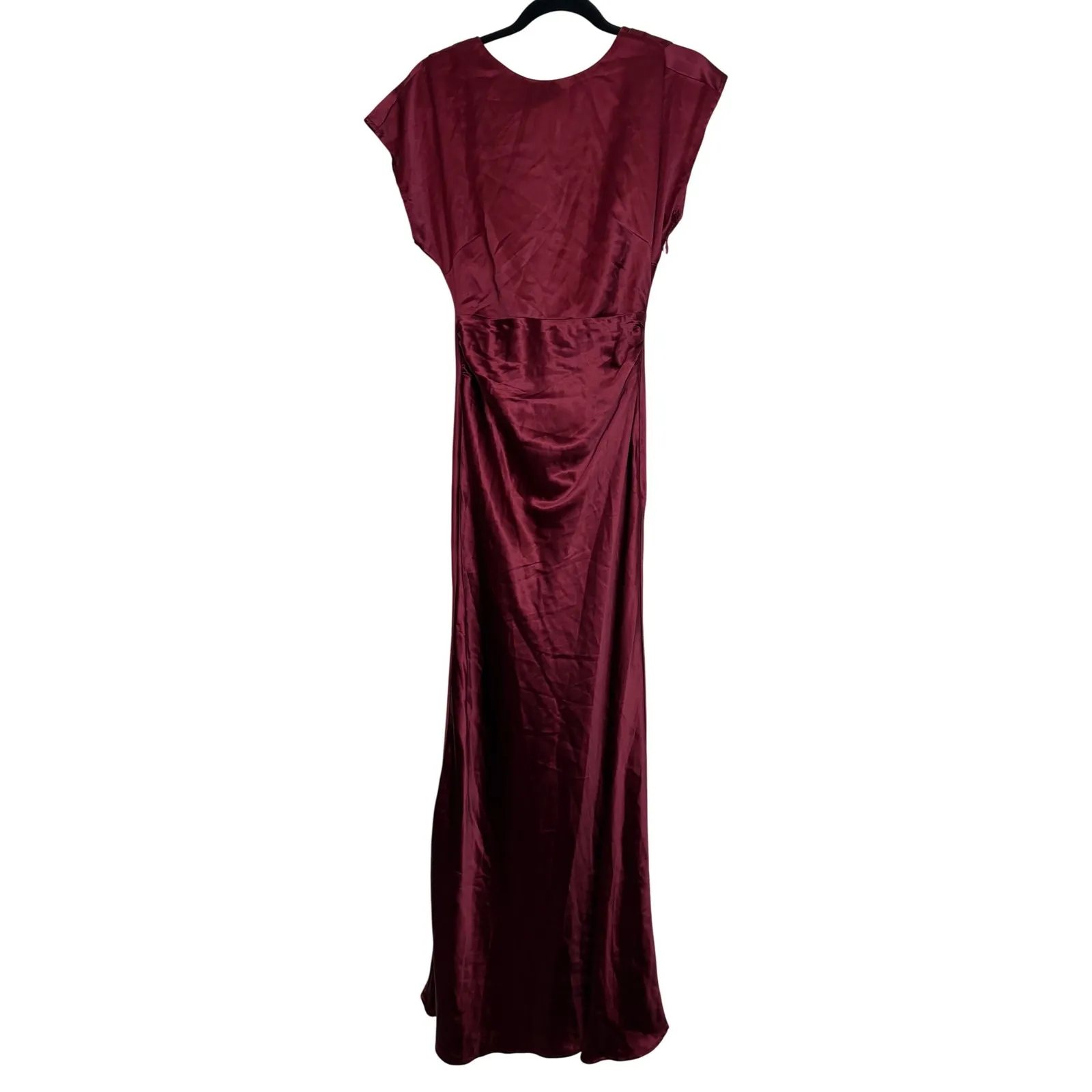 Lulus Satin Cowl Neck Cap Sleeve Maxi Dress Burgundy Formal Evening Size S - Image 2