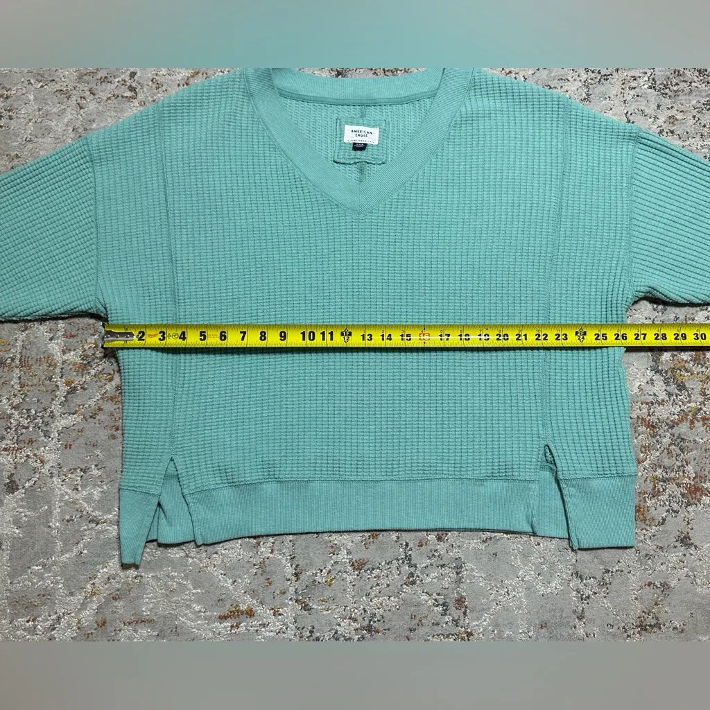 American Eagle AE Big Hug V-Neck Waffle Sweatshirt mint green oversized Medium - Image 7