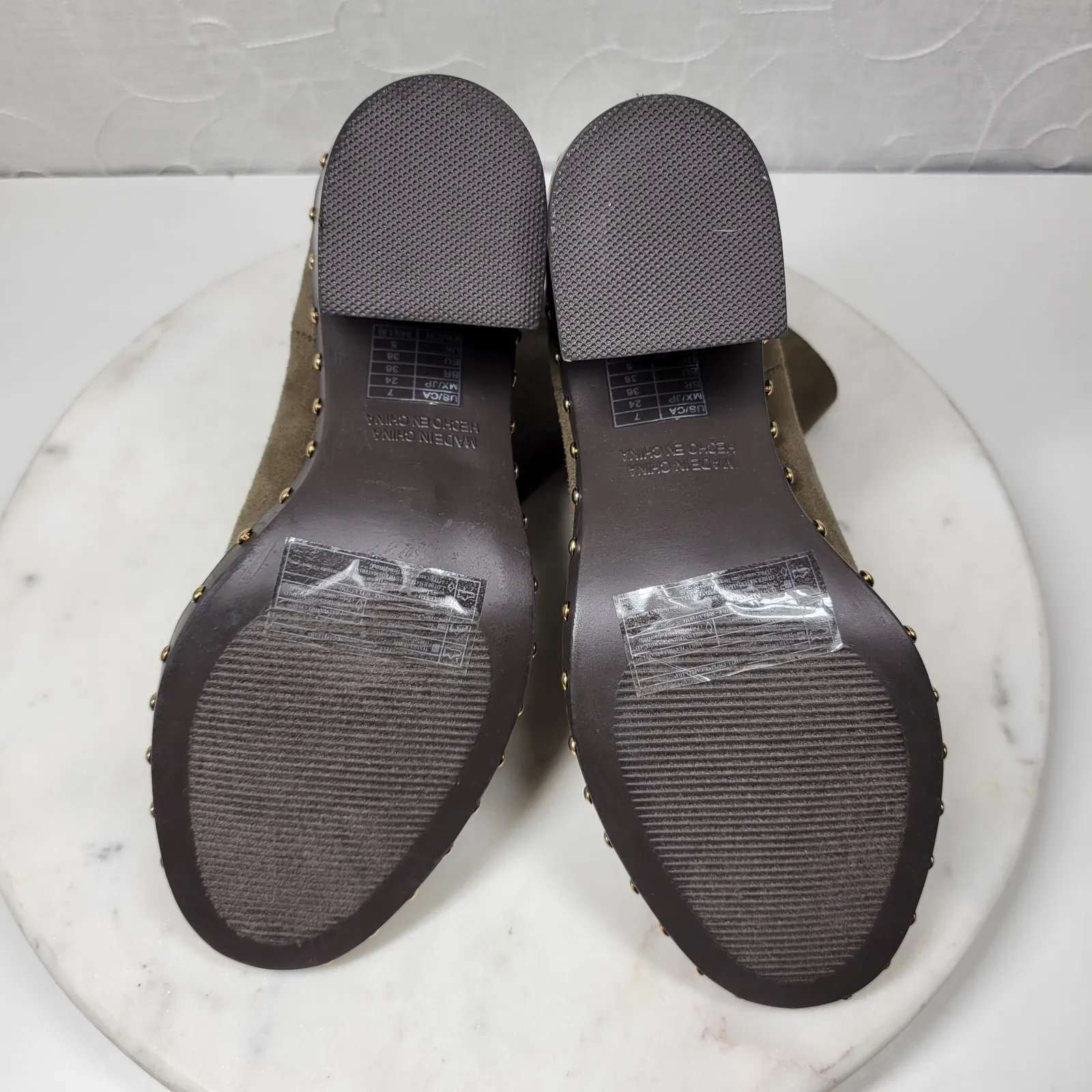 Forever 21 Suede Boots Womens 7 Green Leather Gold‎ Rivets Block Heel Zipper New - Image 9