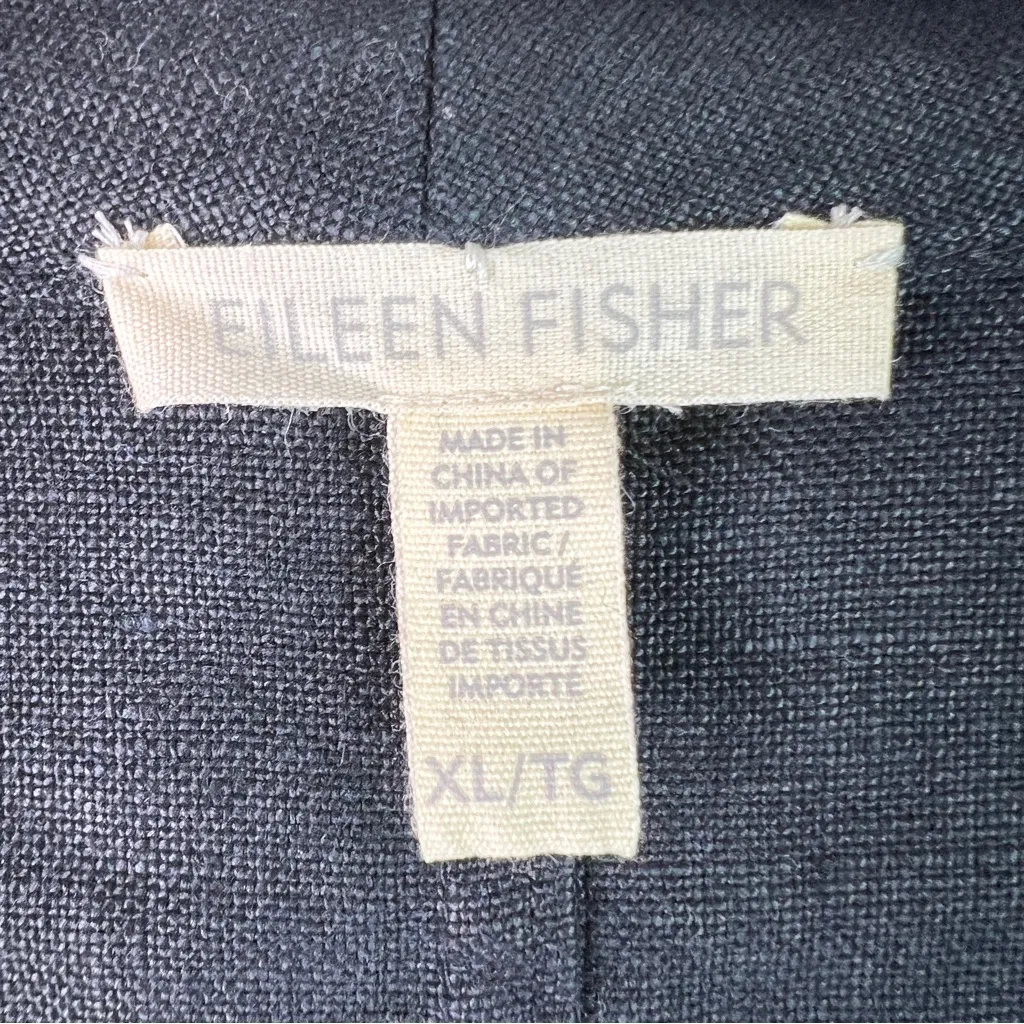 Eileen Fisher Linen Black XL Open Front Long Sleeve Cardigan Jacket w/Pockets - Image 8