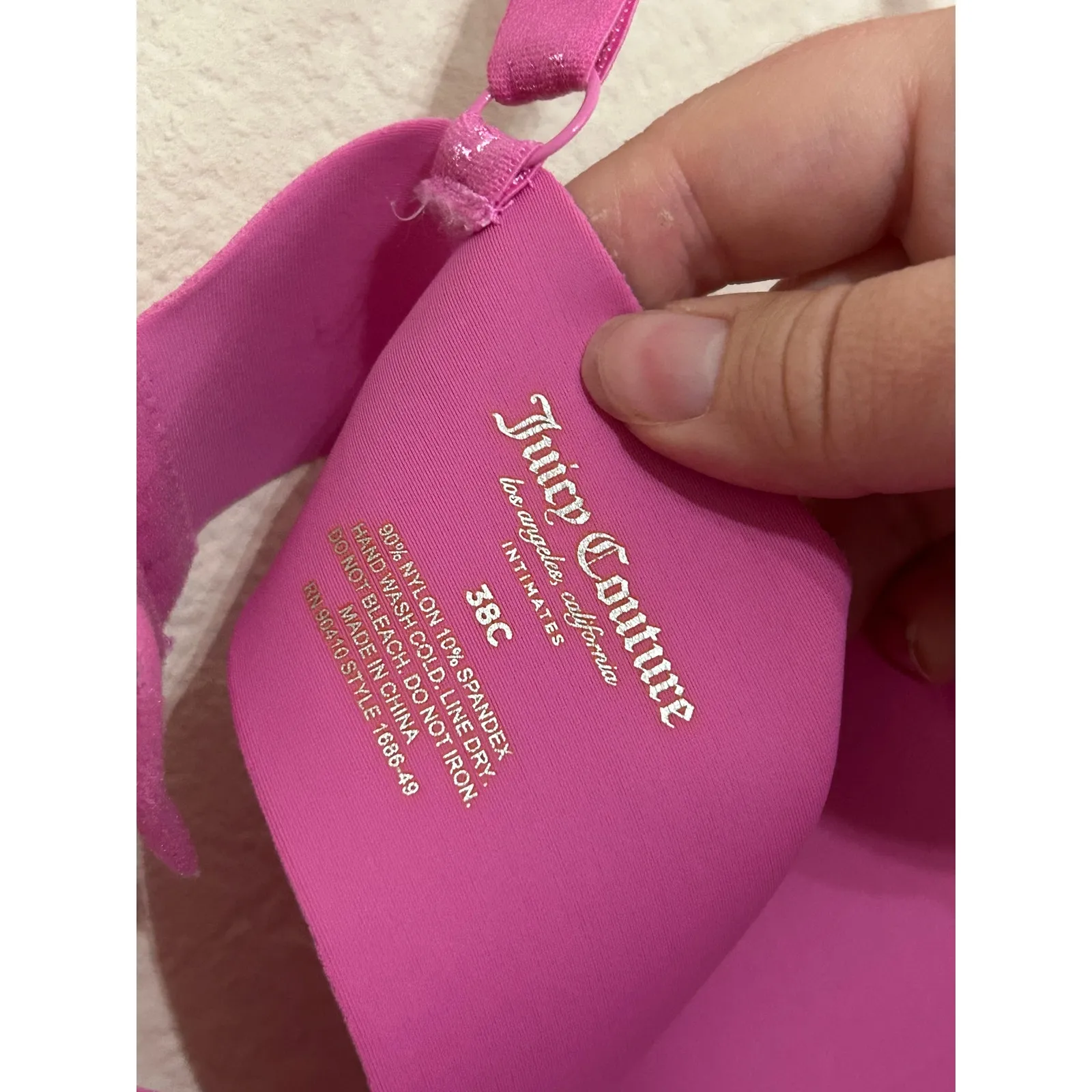 Juicy Couture Push Up Bra Size 38C Pink Padded Support Adjustable Straps Y2K - Image 3