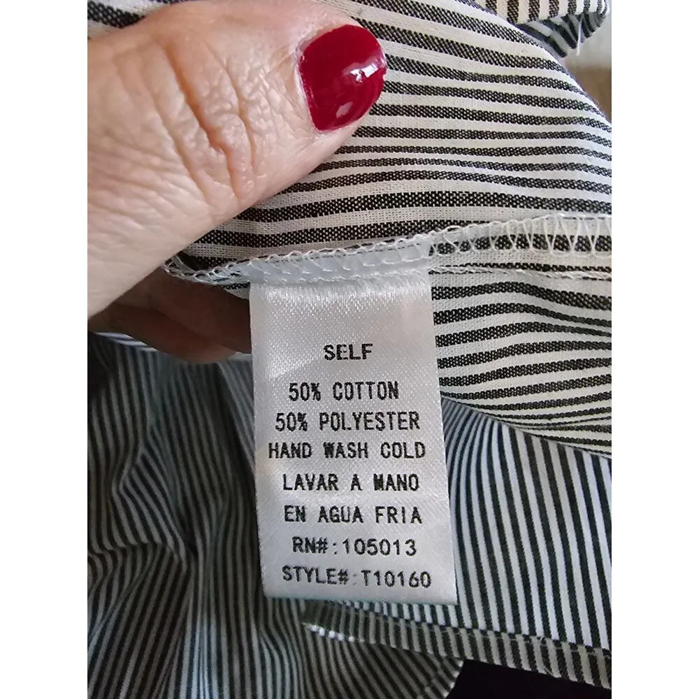 NWT Savanah Jane BabyDoll Blouse Blue Red Pinstripe Size Small Boho Embroidery - Image 8