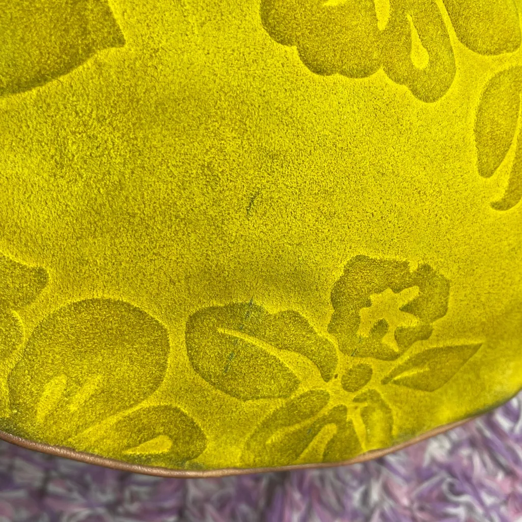 CLAUDIA FIRENZE FLORAL SUEDE SHOULDER Y2K EMBOSSED mustard yellow Hobo Bag - Image 4