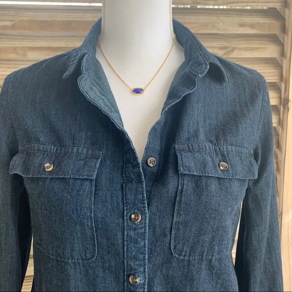 A New Day Dark Denim Stretch Button Down Top S - Image 2
