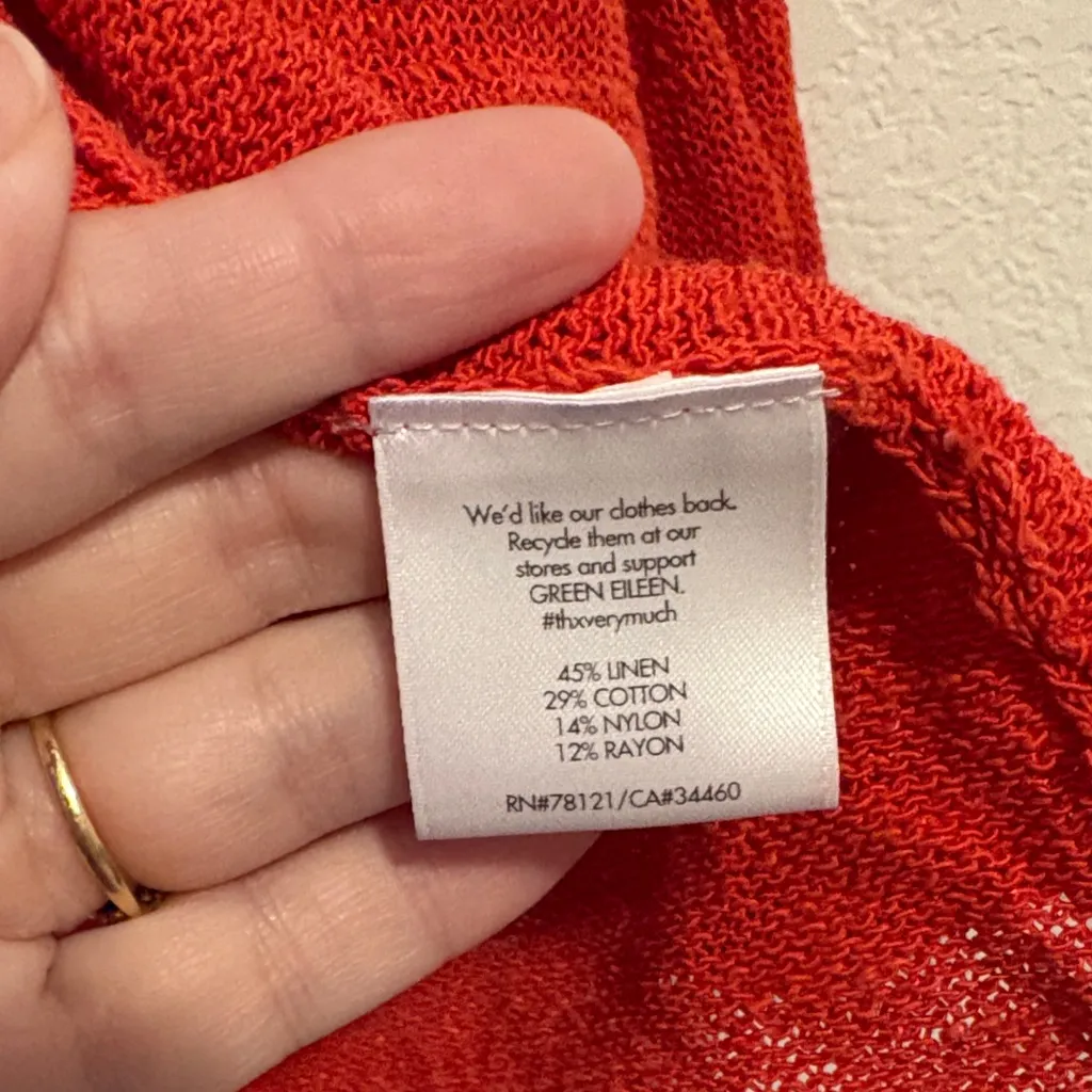 Eileen Fisher Bold Red/orange linen blend Knit open front cardigan SP - Image 3