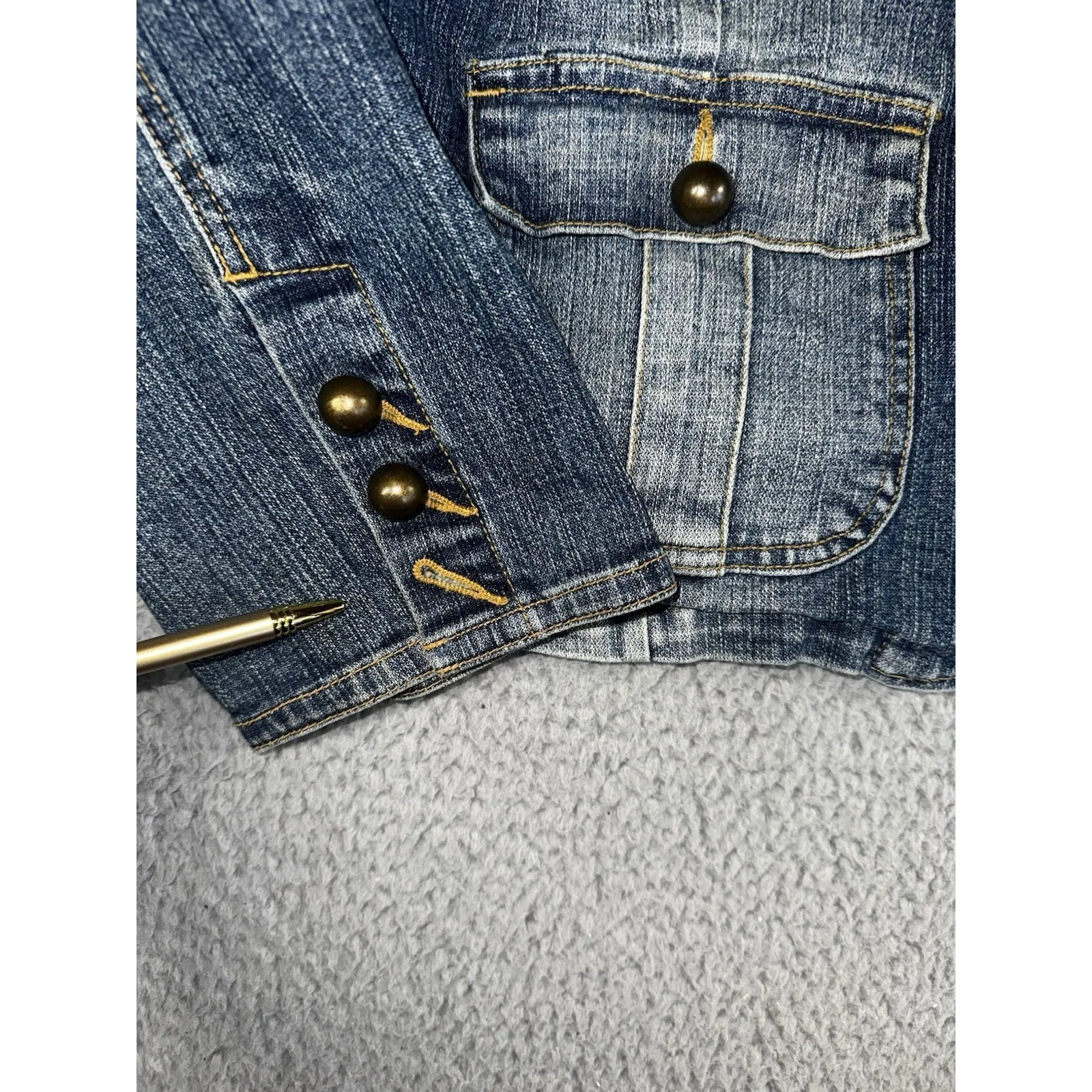 Vintage Faded Glory Denim Blazer Jacket Women 12 Embroidered Floral‎ Boho Y2K - Image 8