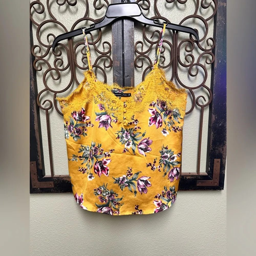 yellow & purple floral vneck lavender trim cami tank - Image 2