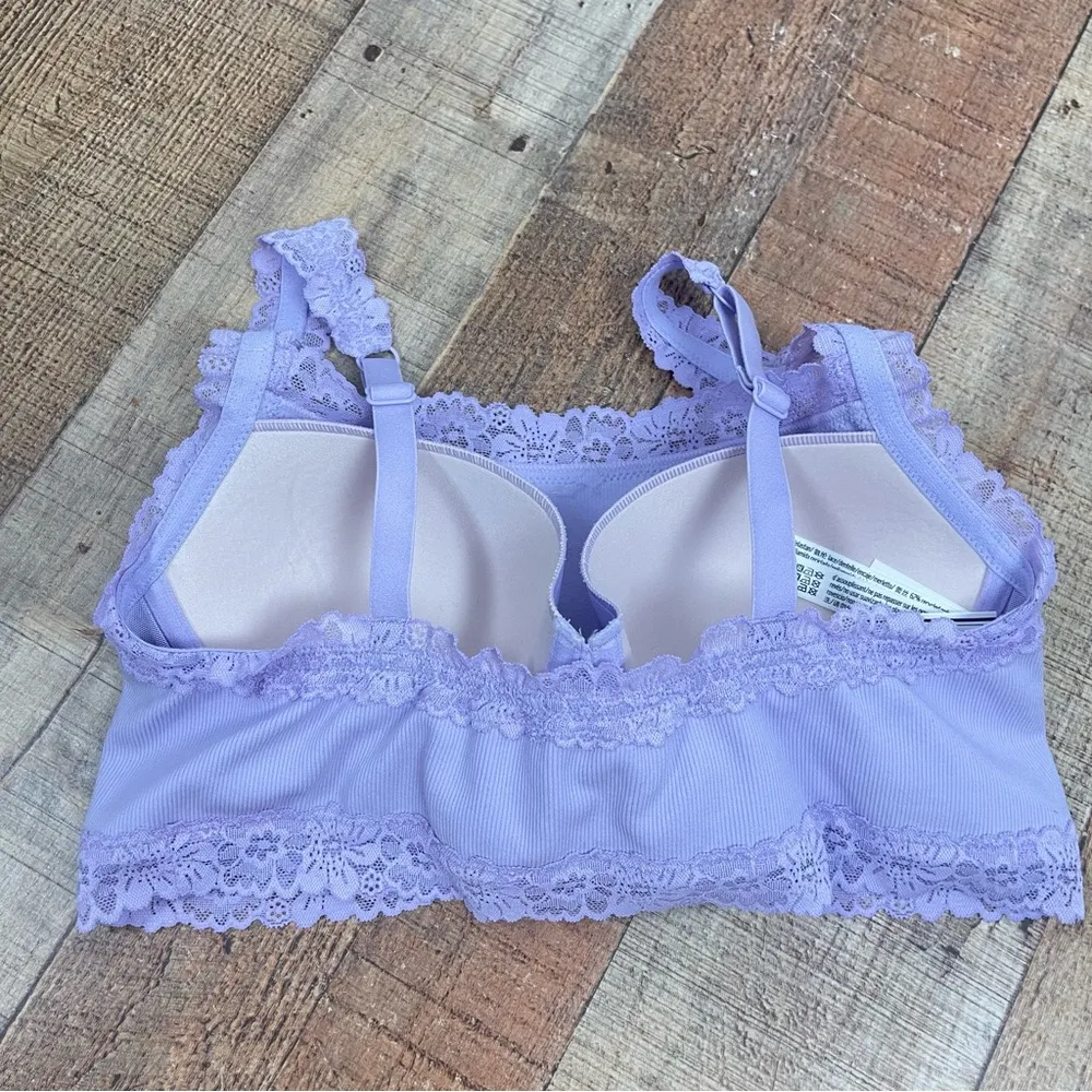 NEW PINK Victoria's Secret Large Lavender Lace Trim Ribbed Bralette - Image 5