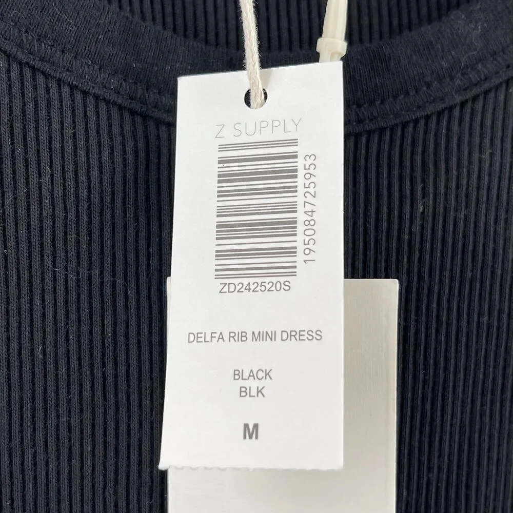 Z SUPPLY Dress Size Medium NWT Delfa Rib Mini Black Ribbed Thick Stretch Basic - Image 7