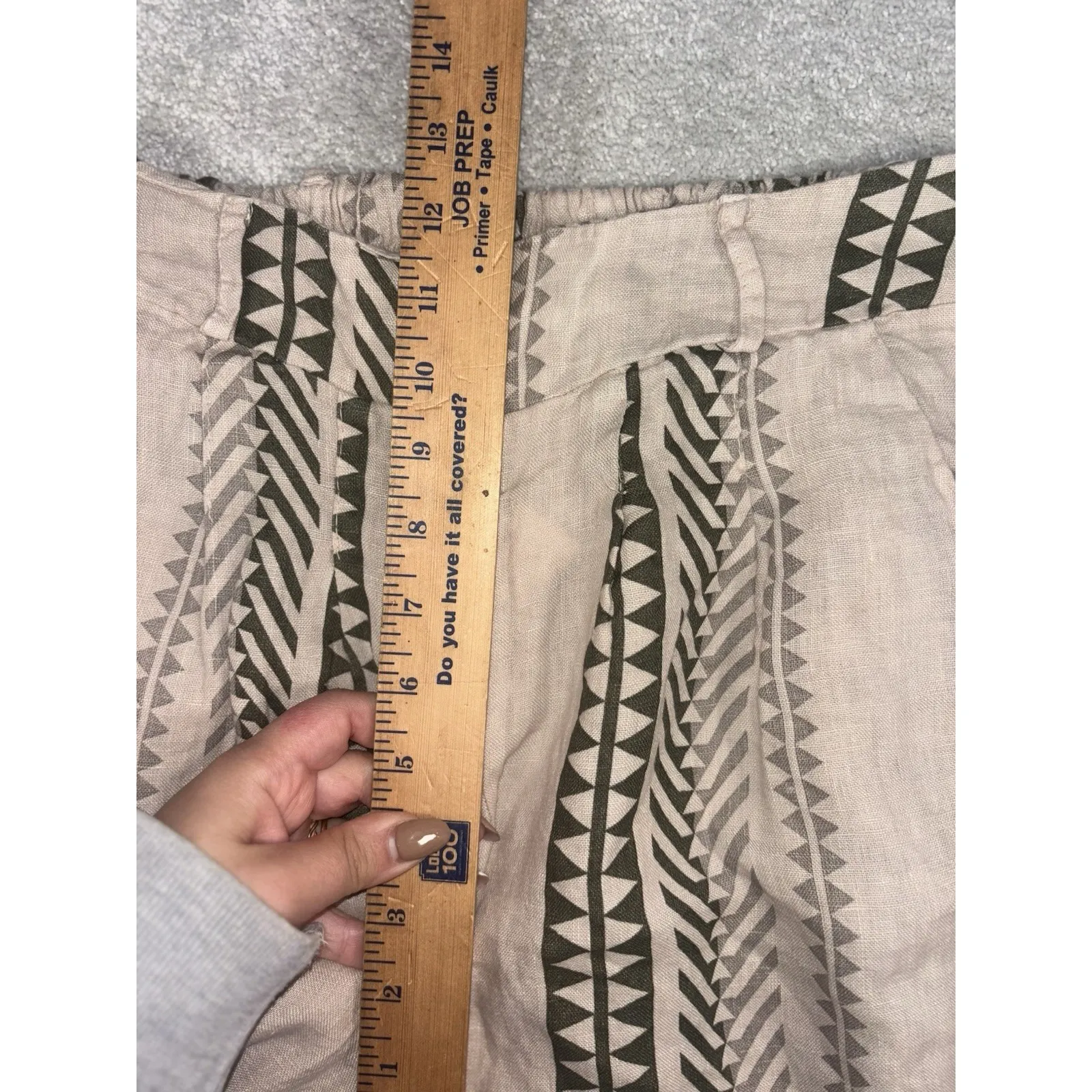 elena baldi linen pants made‎ in italy small pockets beige printed Tan - Image 8