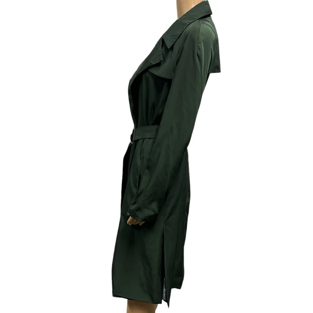 Zara Basic Green Belted Open Front Trench Coat with Pockets Womens XS - Image 3