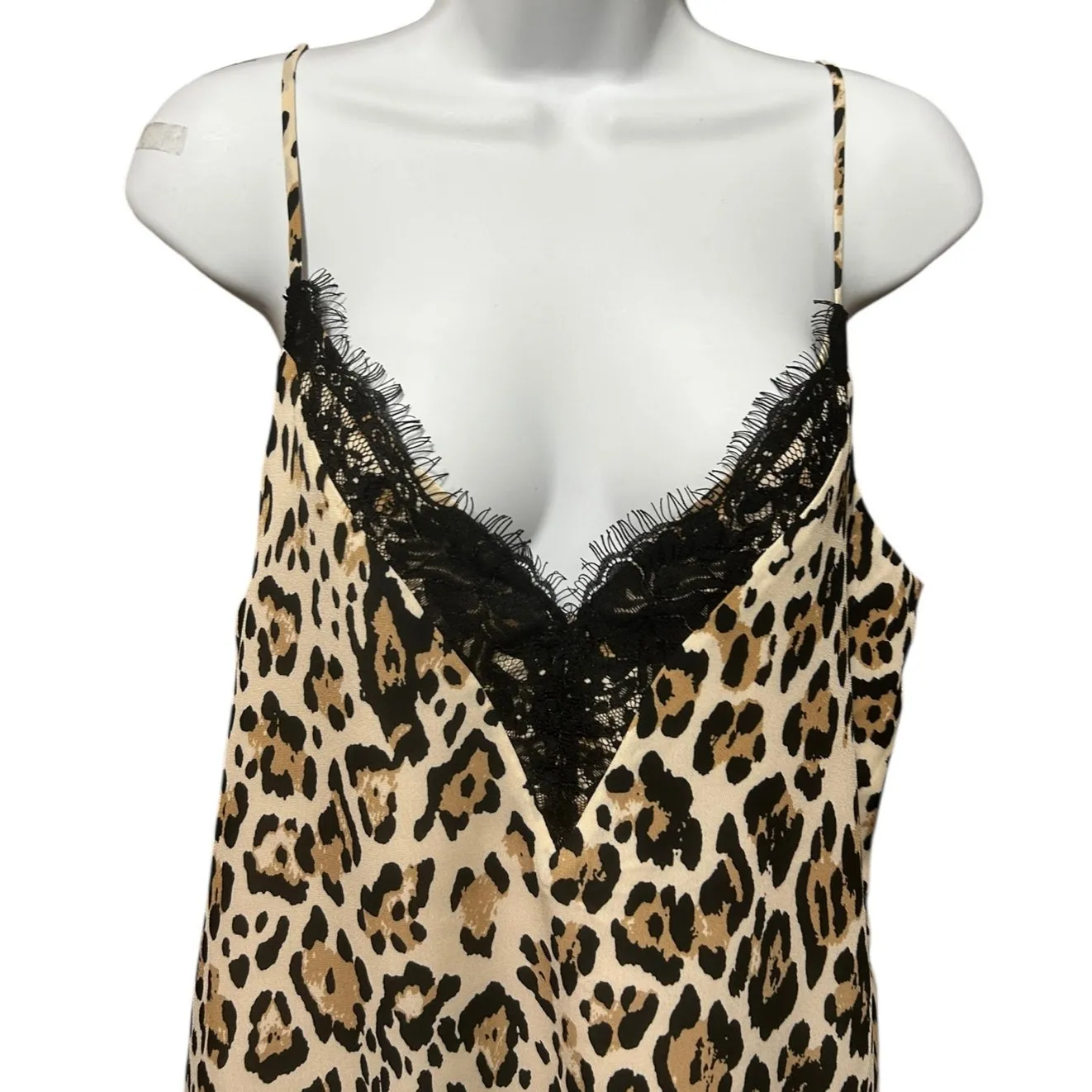 Y2K Socialite Women Babydoll Cami‎ Top L Animal Print Lingerie Lined Lace Trim - Image 7