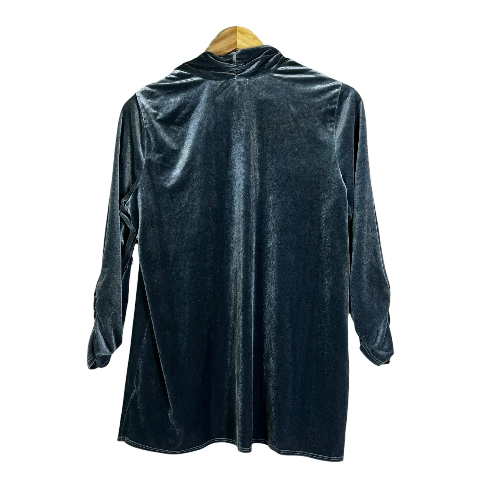 Susan Graver Velvet Open Front Cardigan Jacket Duster Gray Size M - Image 3