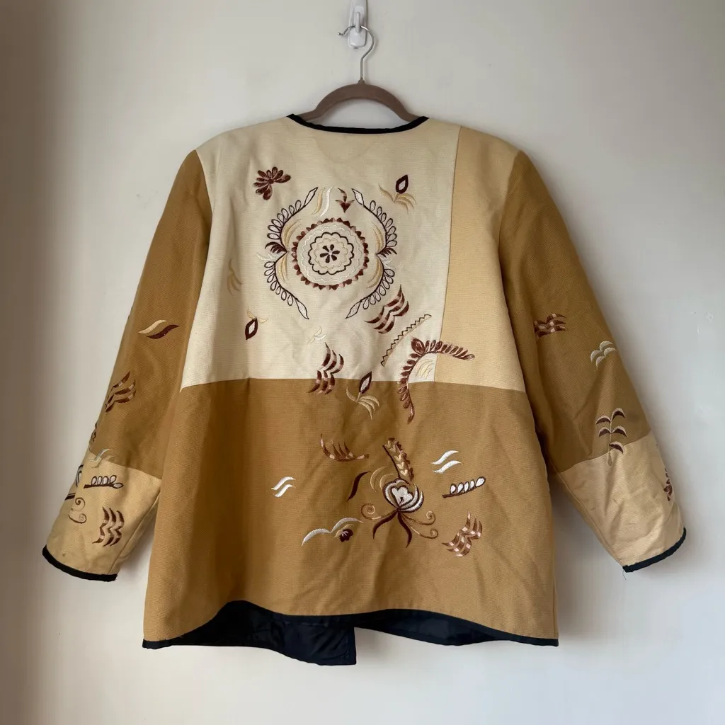 Vintage 90s Indigo Moon Tan Brown Beige Patchwork Embroidered Jacket L Size L - Image 6