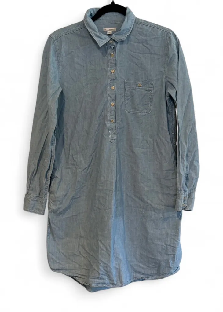 Gap Size S Chambray Shirt Dress Denim Light Blue Collared Tunic Cotton Staple - Image 1