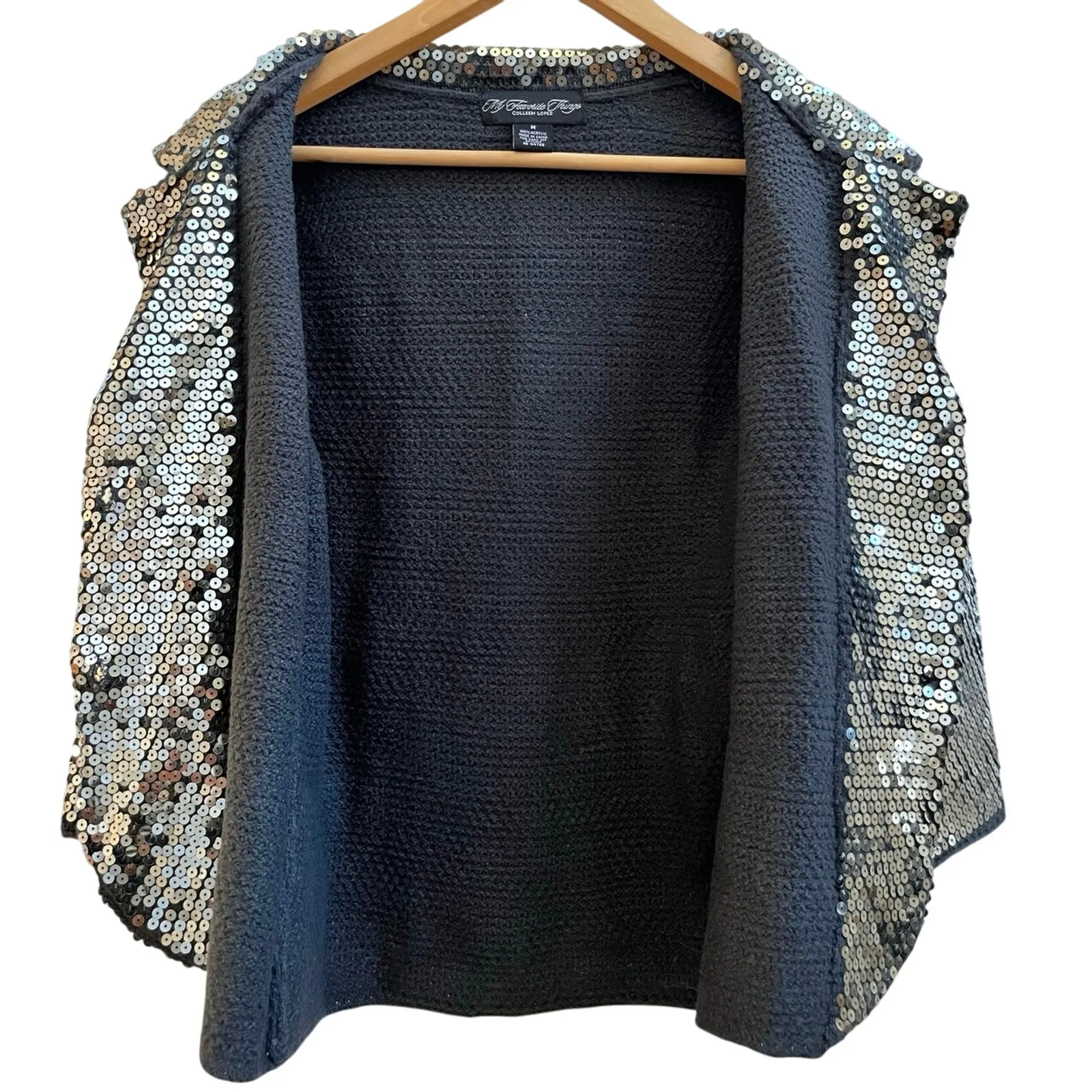 Colleen Lopez New Bracelet Sleeve Sequin Button Blazer Medium Festive Party Black - Image 6