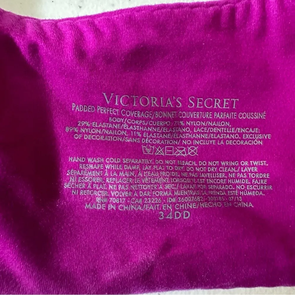 Victoria'‎ Secret Padded Perfect Coverage Bra Size 34DD Raspberry - Image 7