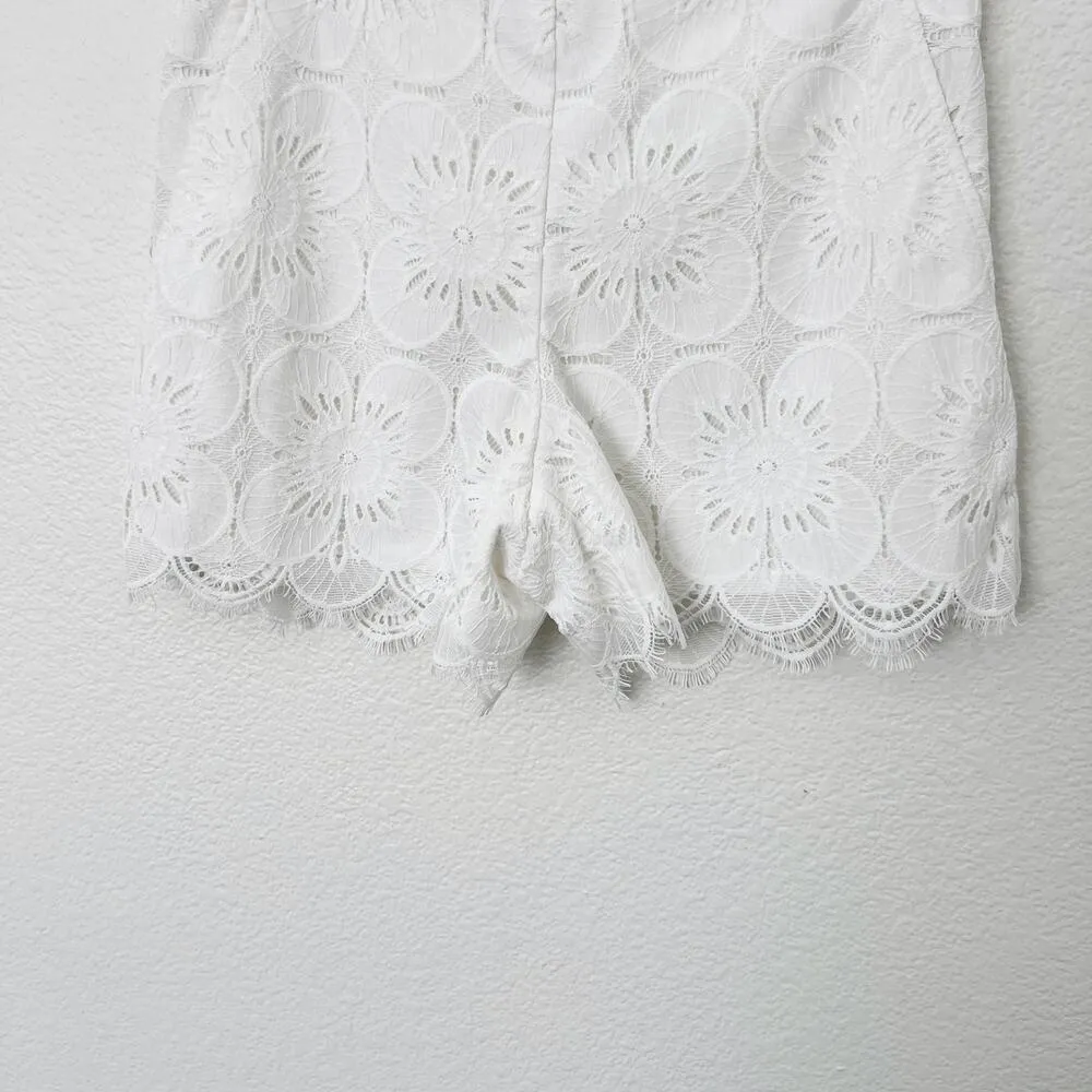 [Trina Turk] Cece White Lace Eyelet Scalloped Hem Mid Rise Shorts Bridal Size 4 - Image 7